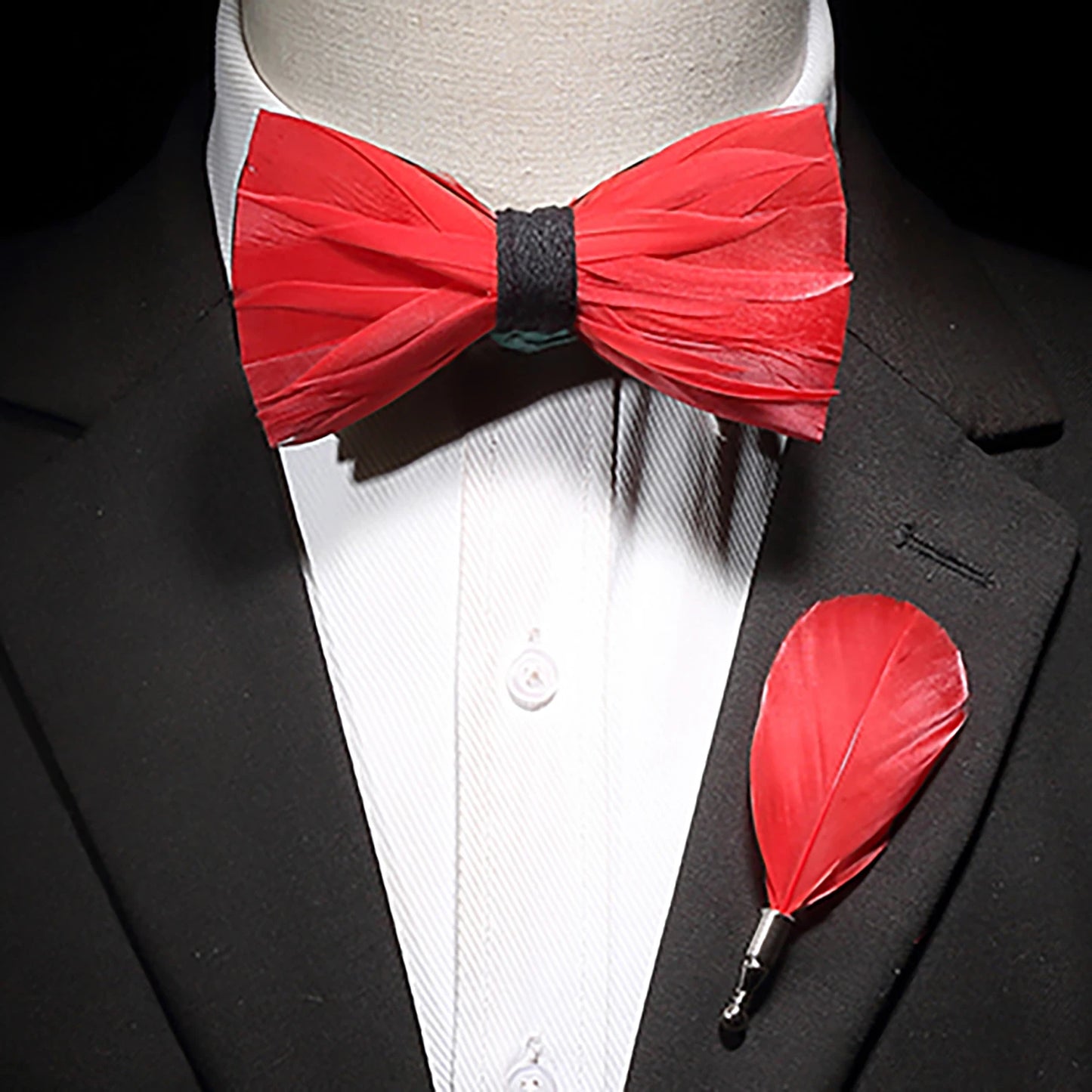Ricnais Natural Men's Brid Feather Bow Tie Exquisite Hand Made Bowtie Brooch Pin Gift Box Set For Men Wedding Party Accessories
