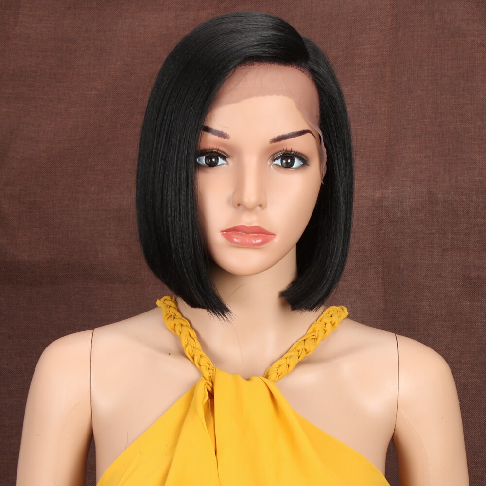 Bella Synthetic Short Wig Bob Lace Wig10 Inch Omber Blonde 613 Brown Red Bob Straight Hair Side Part Wigs For Woman Cosplay