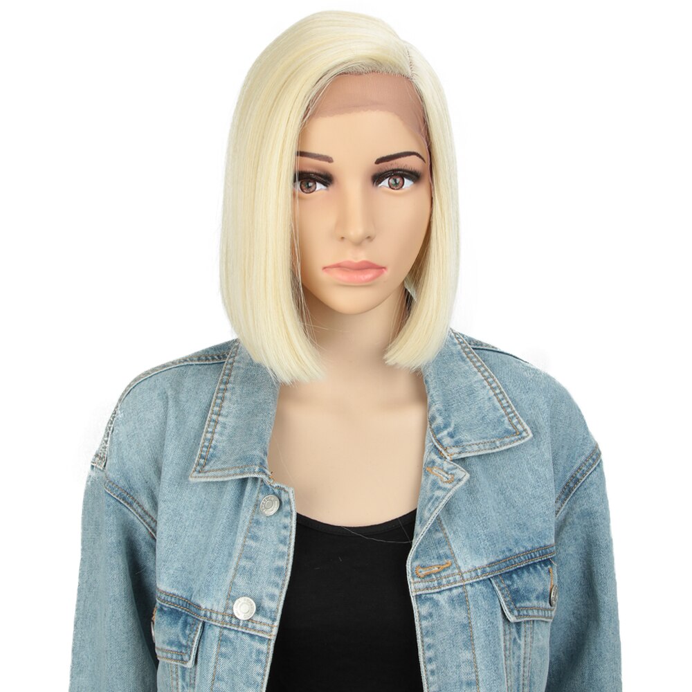 Bella Synthetic Short Wig Bob Lace Wig10 Inch Omber Blonde 613 Brown Red Bob Straight Hair Side Part Wigs For Woman Cosplay