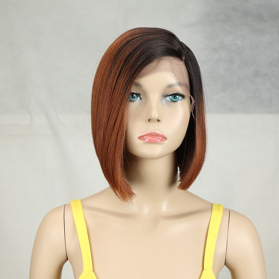 Bella Synthetic Short Wig Bob Lace Wig10 Inch Omber Blonde 613 Brown Red Bob Straight Hair Side Part Wigs For Woman Cosplay