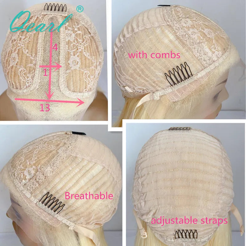 Ashy Grey Blonde Human Hair Lace Front Wig Short Bob Straight HD Lace Frontal Wigs Platinum White Highlights Glueless 13x1 Qearl