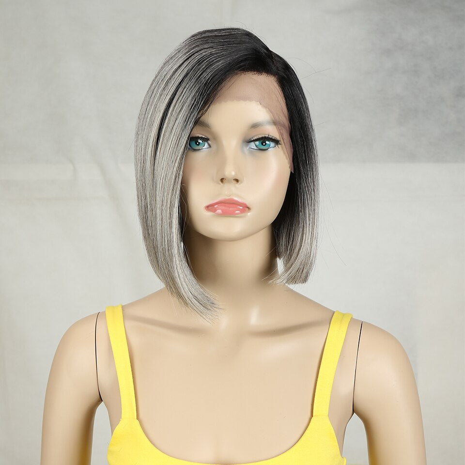 Bella Synthetic Short Wig Bob Lace Wig10 Inch Omber Blonde 613 Brown Red Bob Straight Hair Side Part Wigs For Woman Cosplay