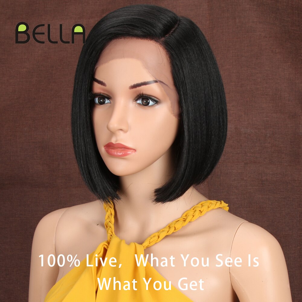 Bella Synthetic Short Wig Bob Lace Wig10 Inch Omber Blonde 613 Brown Red Bob Straight Hair Side Part Wigs For Woman Cosplay