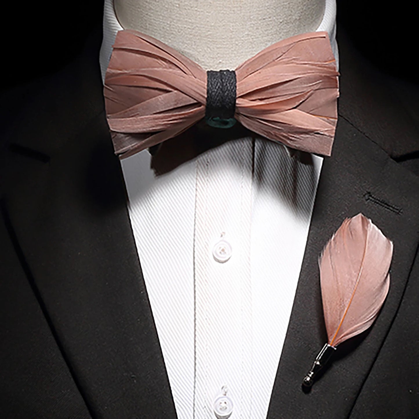 Ricnais Natural Men's Brid Feather Bow Tie Exquisite Hand Made Bowtie Brooch Pin Gift Box Set For Men Wedding Party Accessories