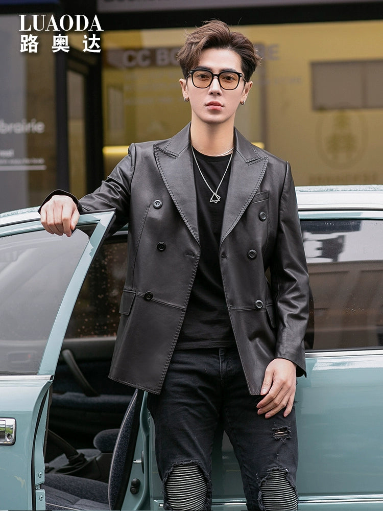 Suit Collar Trendy Fashion Slim Fit Genuine Leather Clothes