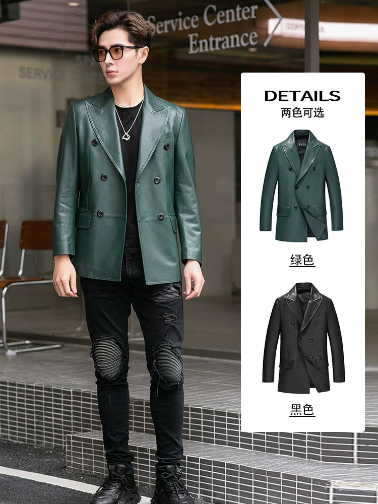 Suit Collar Trendy Fashion Slim Fit Genuine Leather Clothes