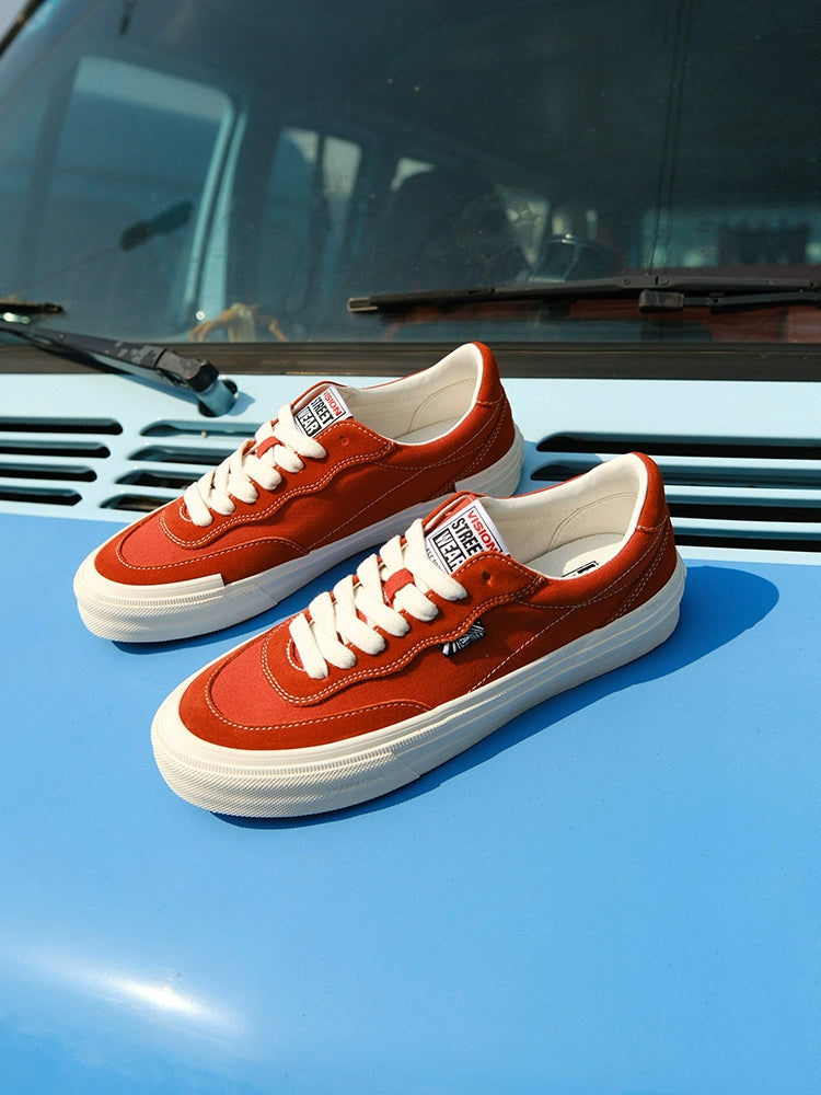 Vision Flat Top Red Grapefruit Color Low Ankle Suede Canvas Shoes Men and Women Street Sports Skateboard Shoes