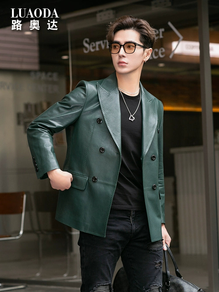 Suit Collar Trendy Fashion Slim Fit Genuine Leather Clothes