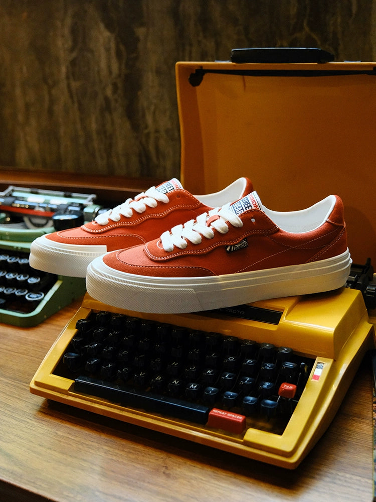 Vision Flat Top Red Grapefruit Color Low Ankle Suede Canvas Shoes Men and Women Street Sports Skateboard Shoes