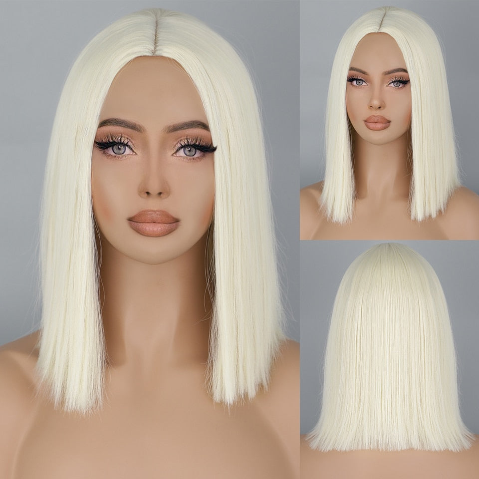AISI HAIR Synthetic Ombre Orange Wig Short Straight Middle Part Bob Wig for Women Natural Yellow/Red Wigs Heat Resistant Fiber
