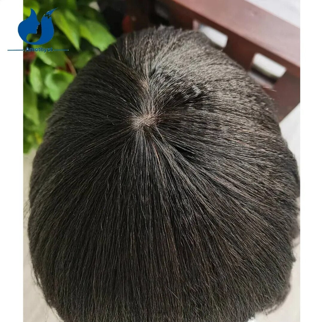 Amethyst Natural Black Short Yaki Wave Bob Human Hair Wigs With Bangs For Women Full Machine O Scalp Top Wig None Lace Remy