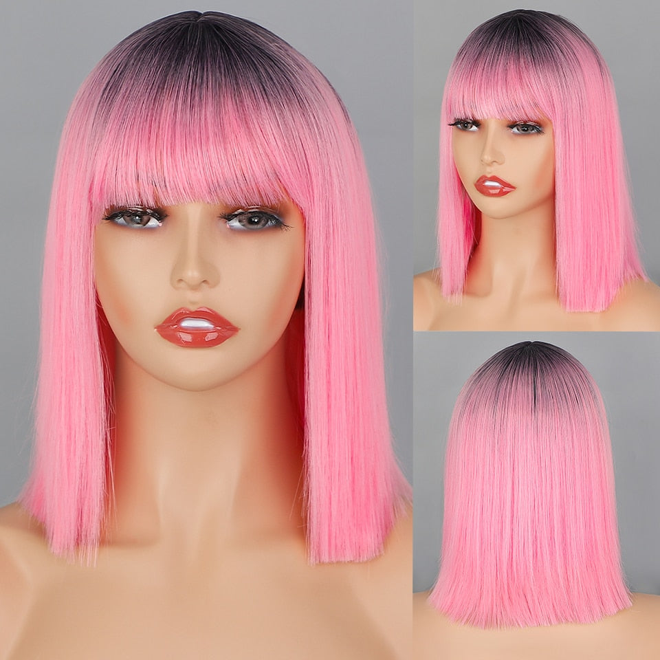 AISI HAIR Synthetic Ombre Orange Wig Short Straight Middle Part Bob Wig for Women Natural Yellow/Red Wigs Heat Resistant Fiber