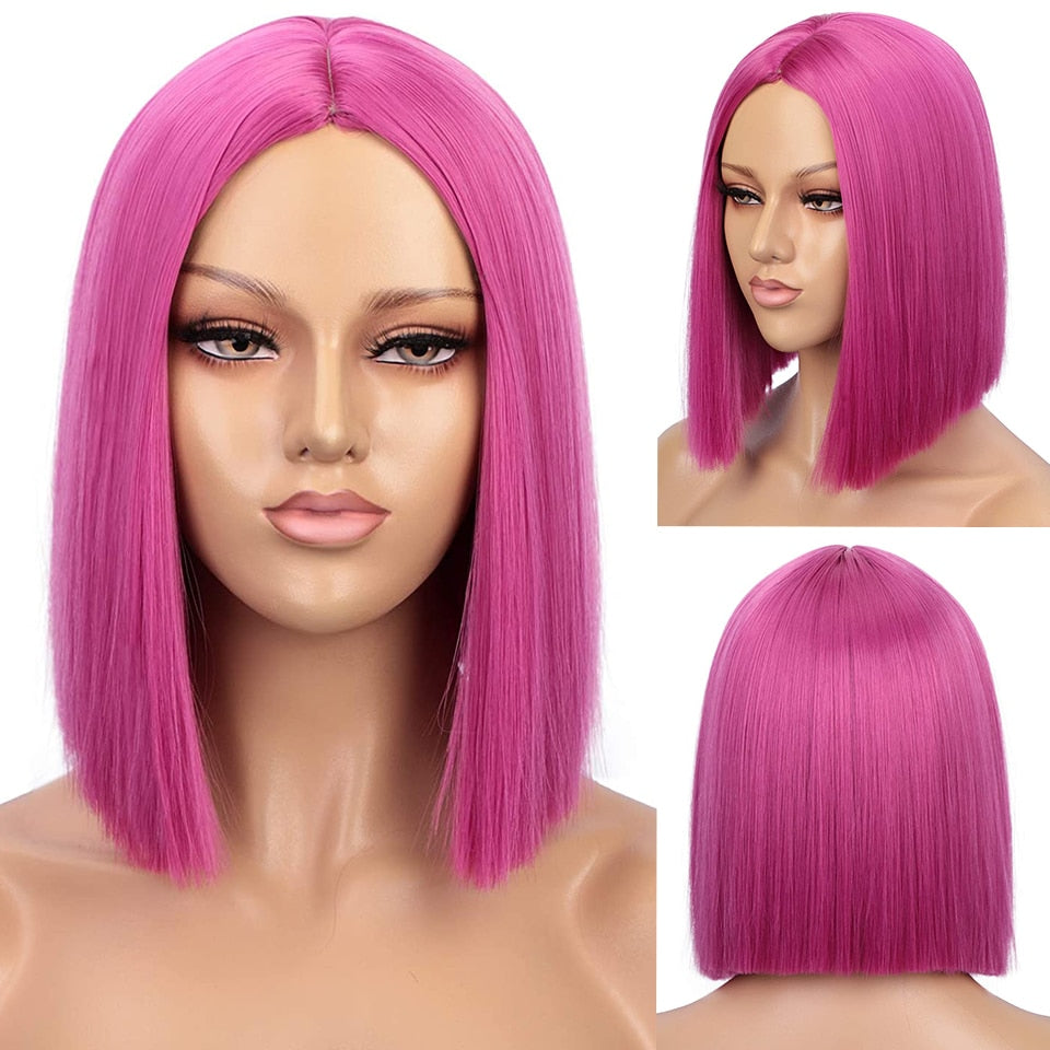 AISI HAIR Synthetic Ombre Orange Wig Short Straight Middle Part Bob Wig for Women Natural Yellow/Red Wigs Heat Resistant Fiber