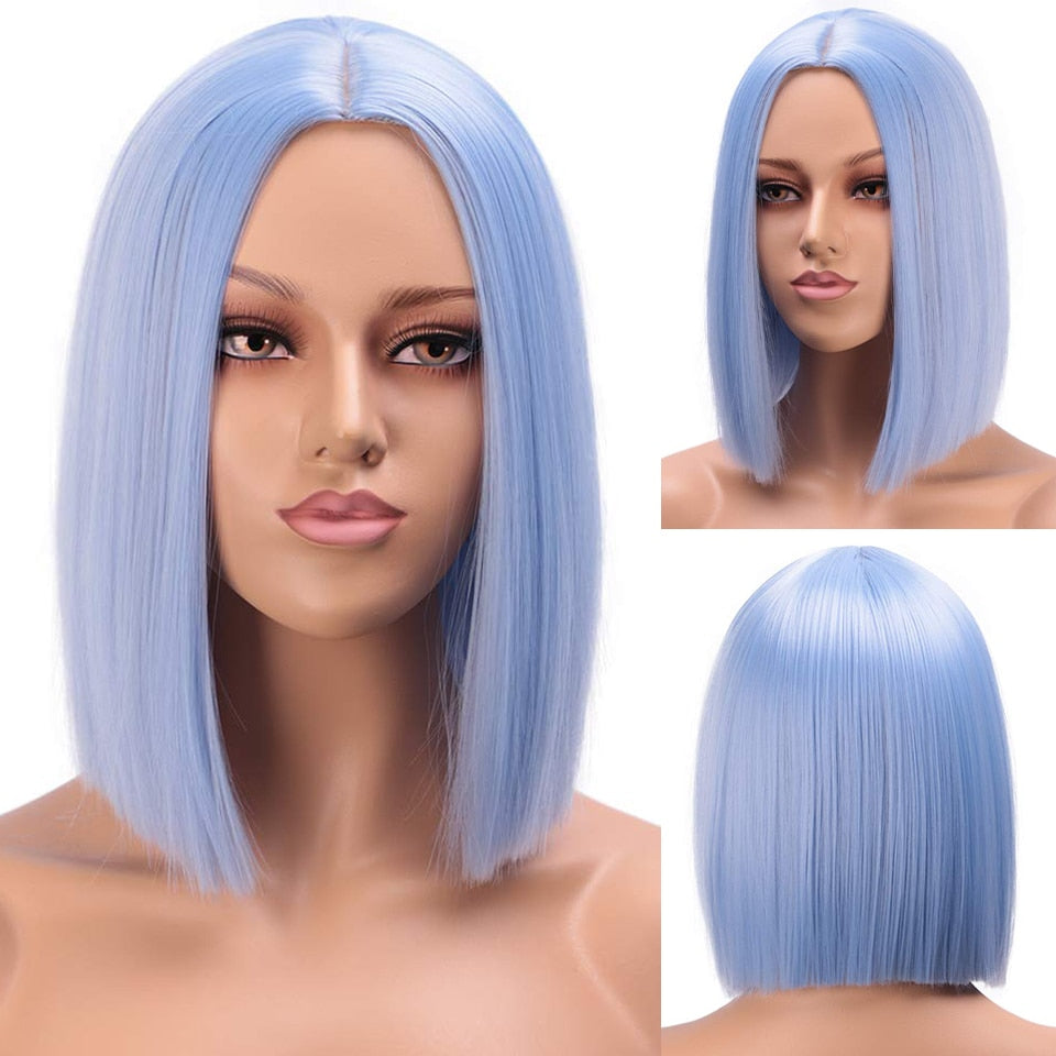 AISI HAIR Synthetic Ombre Orange Wig Short Straight Middle Part Bob Wig for Women Natural Yellow/Red Wigs Heat Resistant Fiber