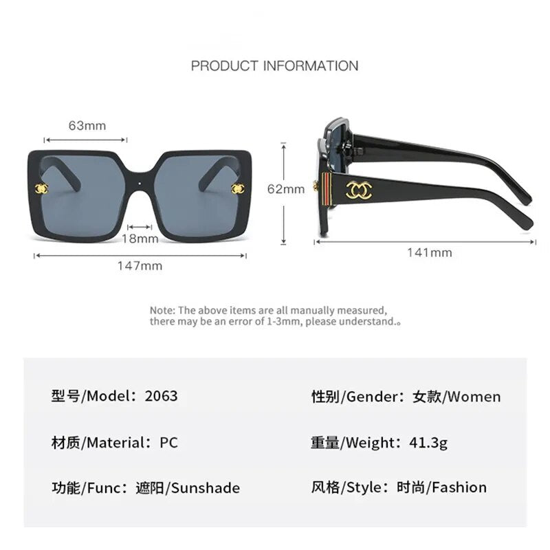 Vintage Oversized Luxury Brand Designer Sunglasses Women Glasses Driving Glasses UV400 Famale Gradient Shades Oculos De Sol