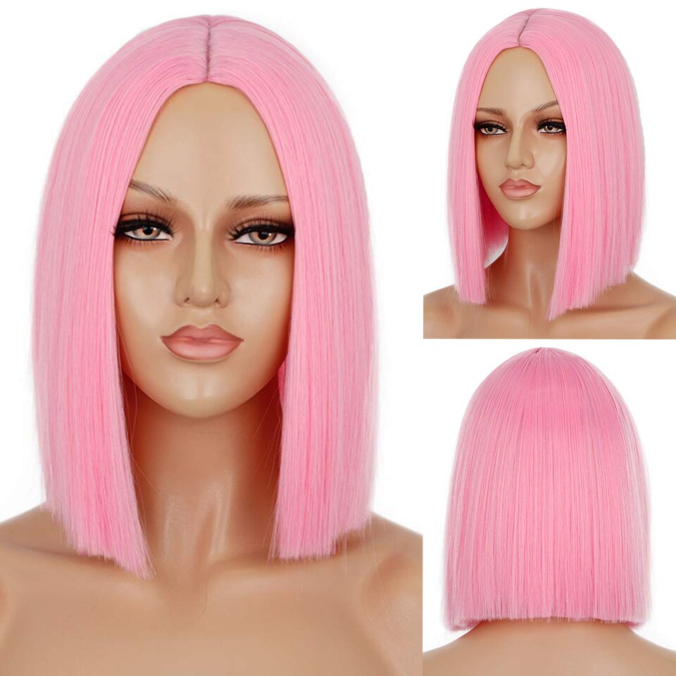 AISI HAIR Synthetic Ombre Orange Wig Short Straight Middle Part Bob Wig for Women Natural Yellow/Red Wigs Heat Resistant Fiber