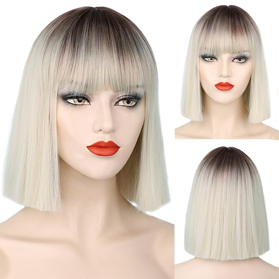 AISI HAIR Synthetic Ombre Orange Wig Short Straight Middle Part Bob Wig for Women Natural Yellow/Red Wigs Heat Resistant Fiber