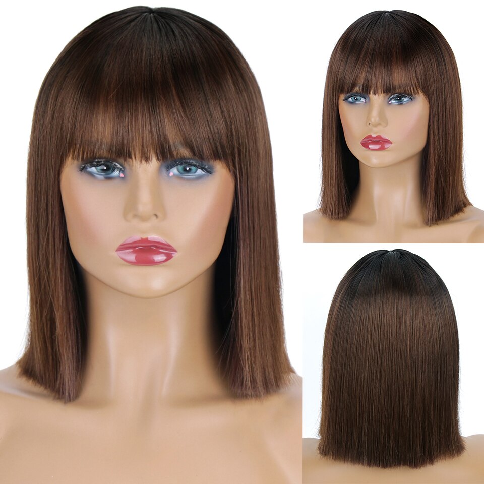 AISI HAIR Synthetic Ombre Orange Wig Short Straight Middle Part Bob Wig for Women Natural Yellow/Red Wigs Heat Resistant Fiber