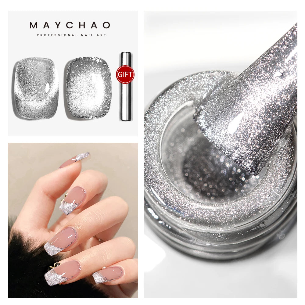MAYCHAO 9D Cat Eye Gel Nail Polish Magnetic Shiny Glitter Semi Permanent Soak Off UV LED Gel Manicure For Nail Art Gel Varnish
