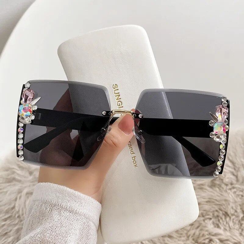 y2k Luxury Diamond Glasses Effect Lady Heart Lenses Sunglasses For Women Driving Eyeglass Female Sun Glasses Black Eyewear