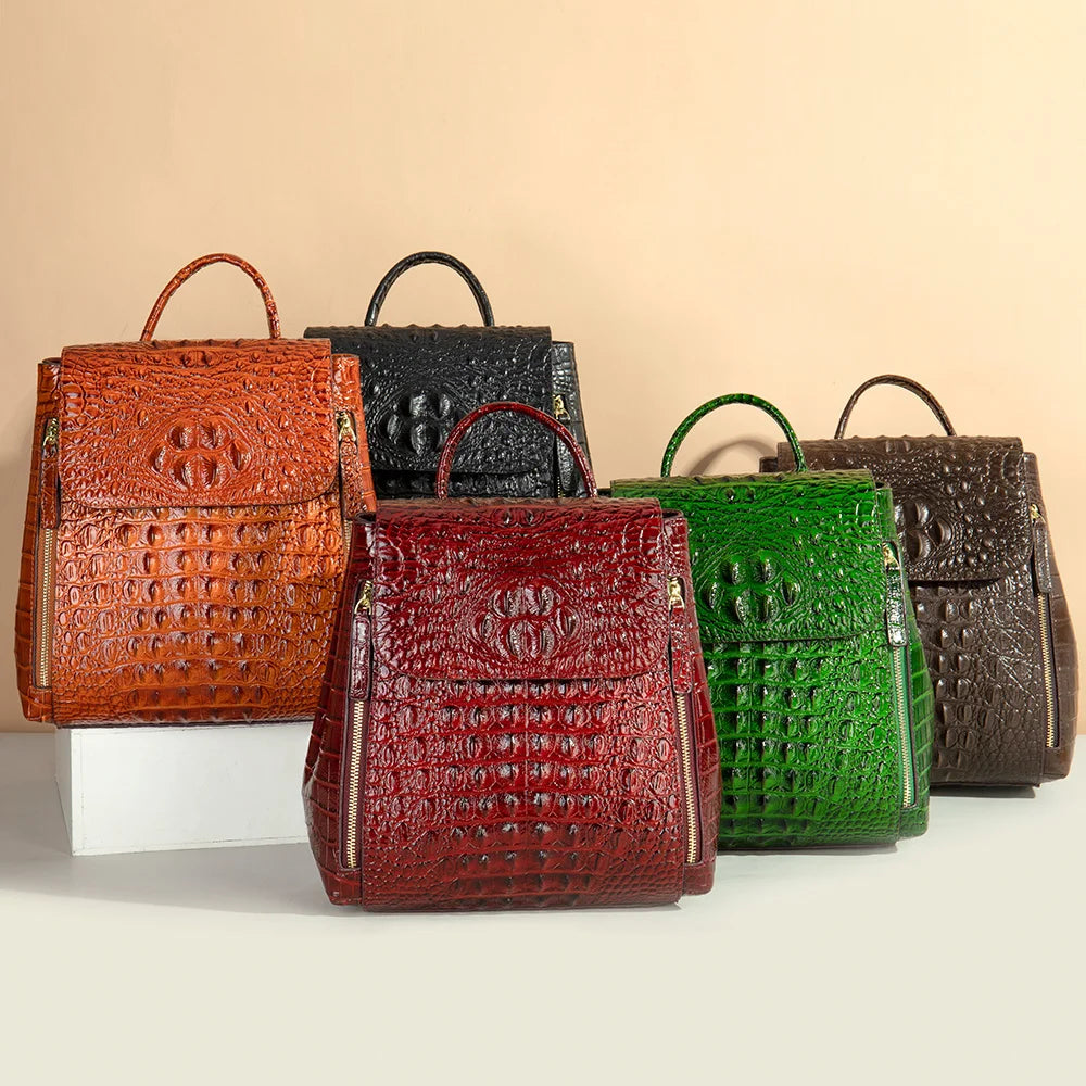 5 Colors Crocodile Pattern Women Backpacks Leather Vintage Female Shoulder Bag Ladies Travel Back Pack Casual School