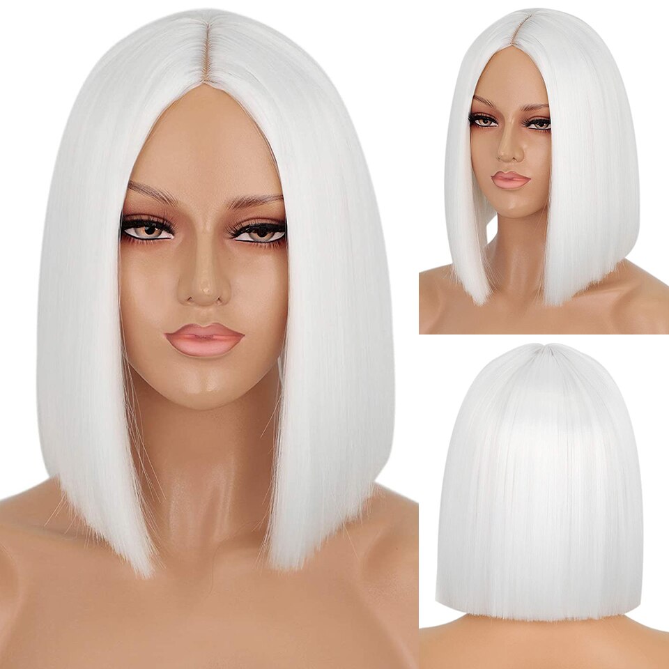 AISI HAIR Synthetic Ombre Orange Wig Short Straight Middle Part Bob Wig for Women Natural Yellow/Red Wigs Heat Resistant Fiber