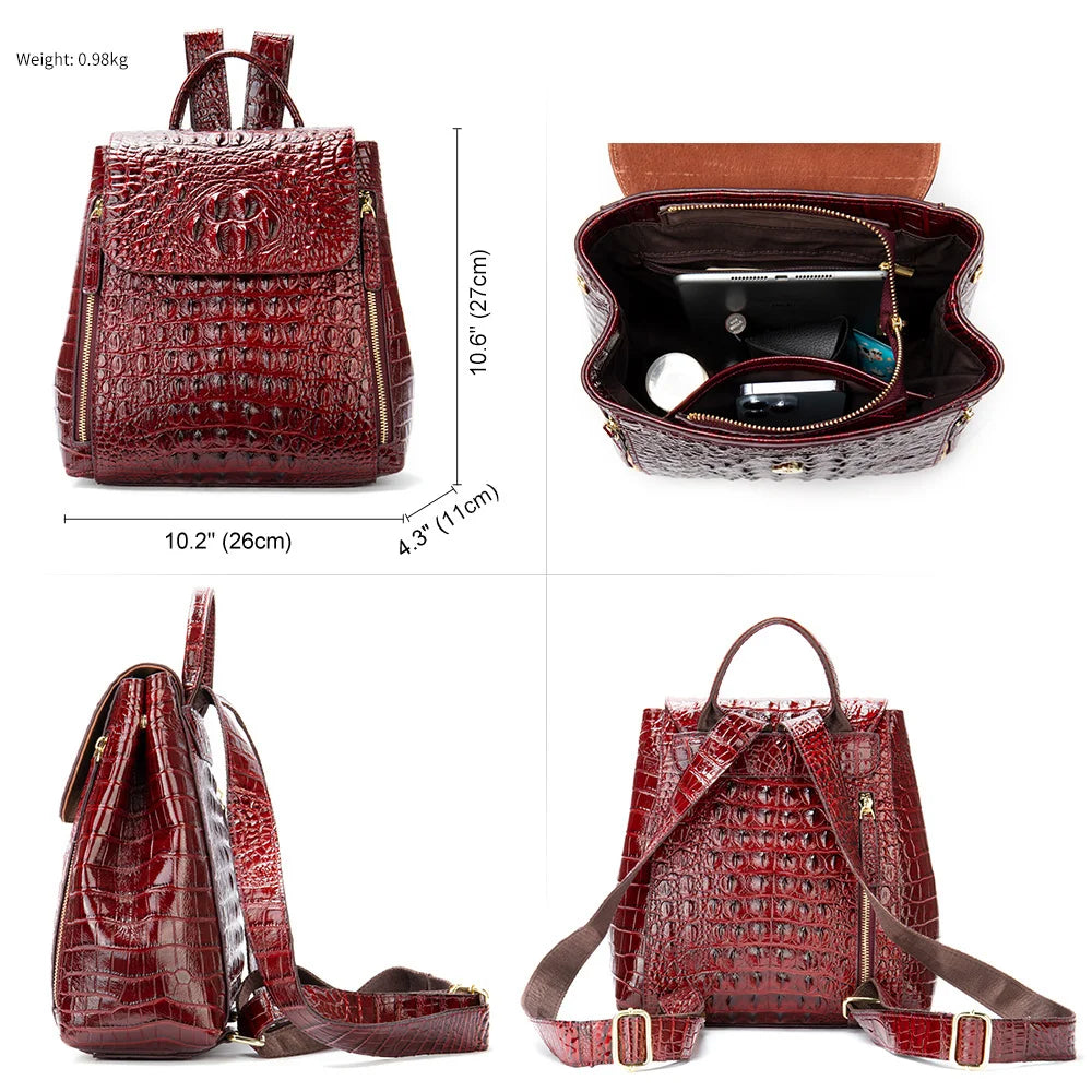 5 Colors Crocodile Pattern Women Backpacks Leather Vintage Female Shoulder Bag Ladies Travel Back Pack Casual School