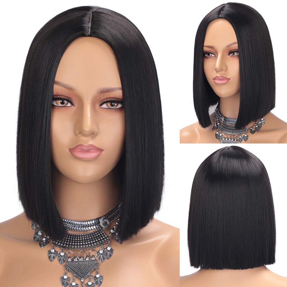 AISI HAIR Synthetic Ombre Orange Wig Short Straight Middle Part Bob Wig for Women Natural Yellow/Red Wigs Heat Resistant Fiber