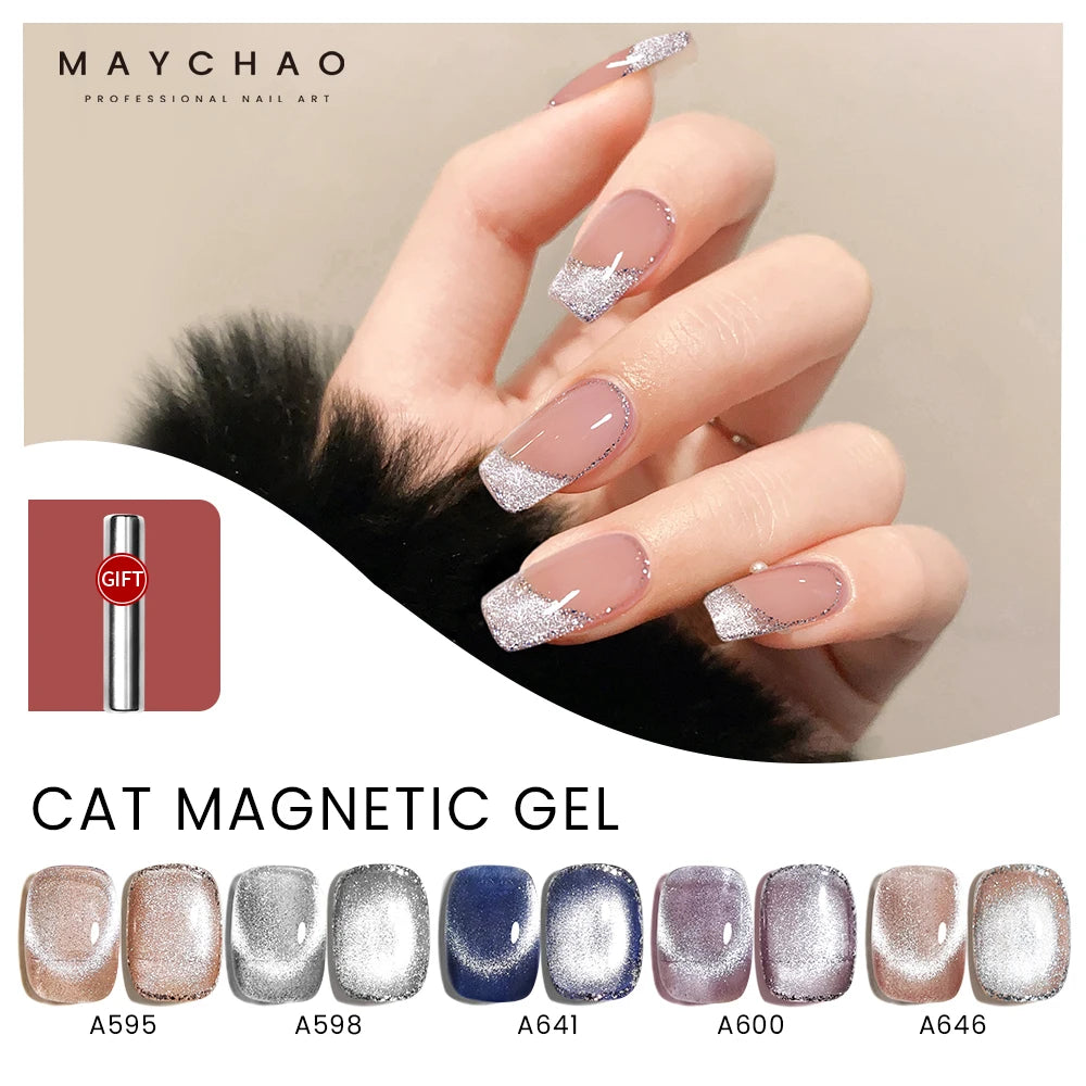 MAYCHAO 9D Cat Eye Gel Nail Polish Magnetic Shiny Glitter Semi Permanent Soak Off UV LED Gel Manicure For Nail Art Gel Varnish