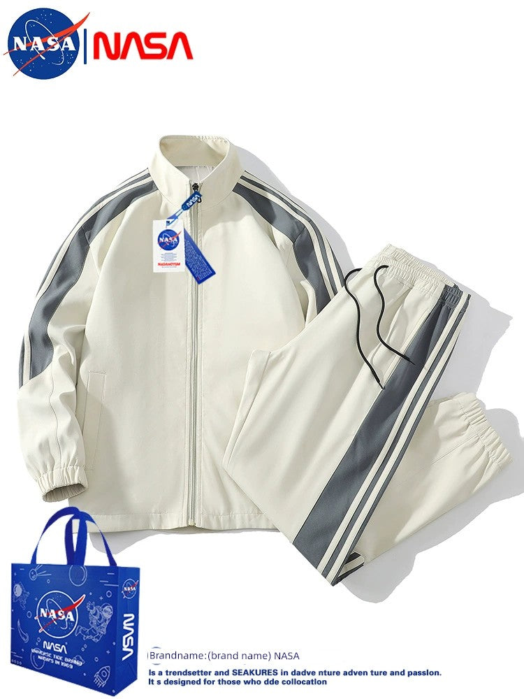 NASA Men's Stand Collar Autumn Striped Sports Suit