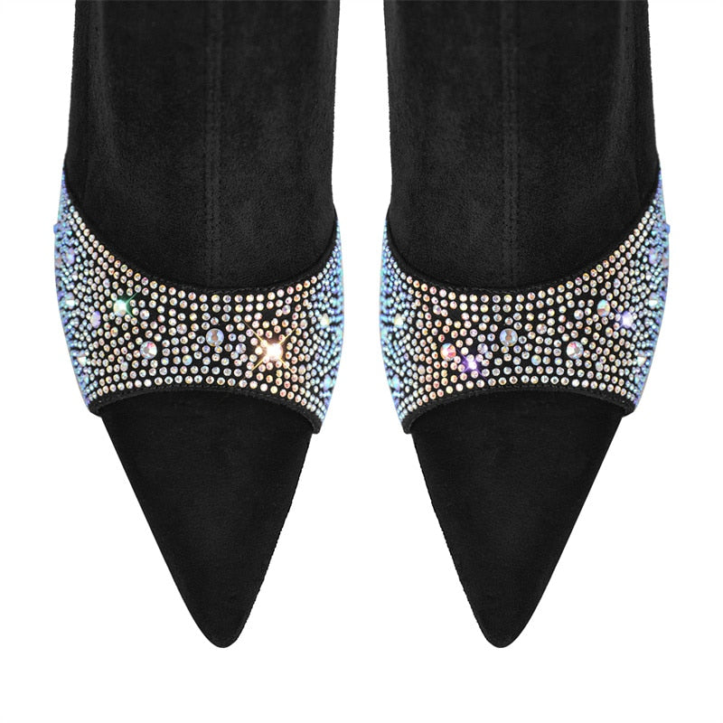 Onlymaker Women Peep Toe Rhinestone Ankel Boots Thin High Heel Side Zipper Fashion Female Booties