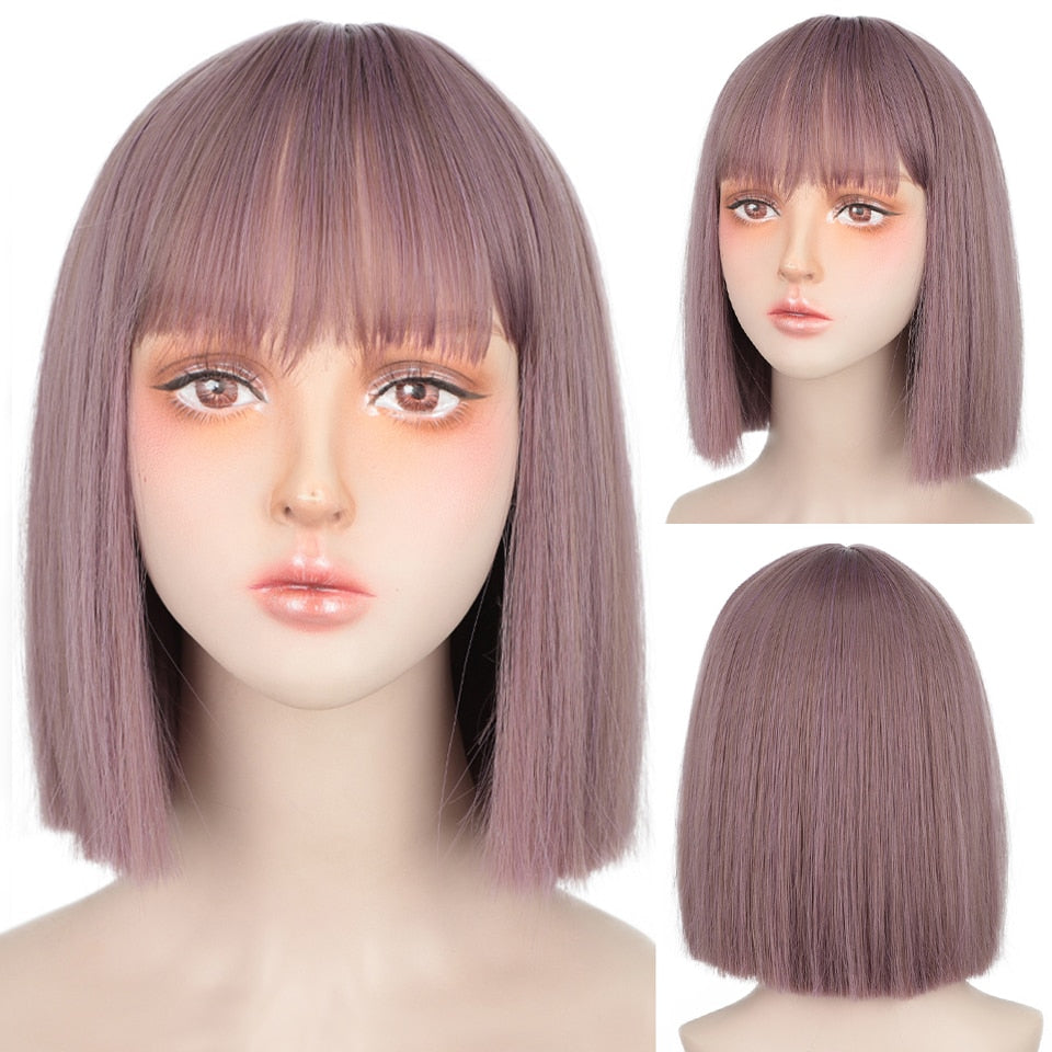 AISI HAIR Synthetic Ombre Orange Wig Short Straight Middle Part Bob Wig for Women Natural Yellow/Red Wigs Heat Resistant Fiber