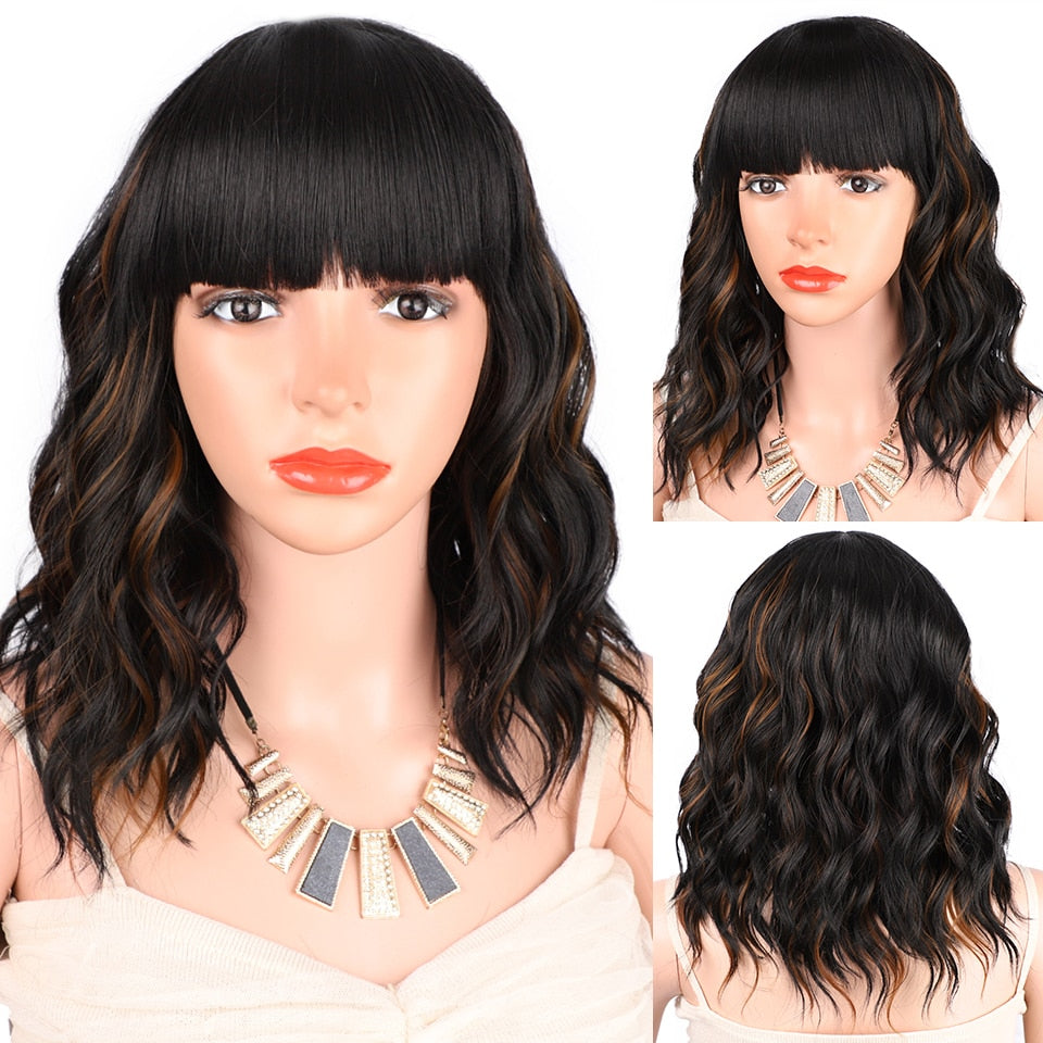 AISI HAIR Synthetic Ombre Orange Wig Short Straight Middle Part Bob Wig for Women Natural Yellow/Red Wigs Heat Resistant Fiber