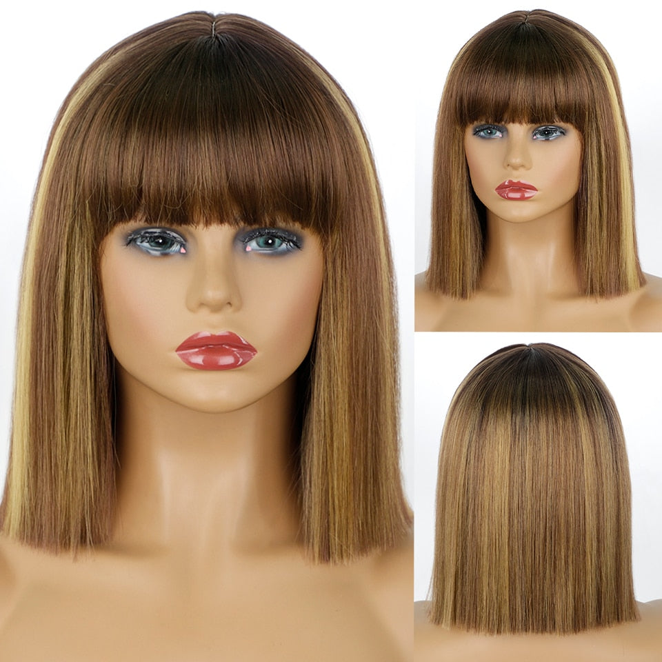 AISI HAIR Synthetic Ombre Orange Wig Short Straight Middle Part Bob Wig for Women Natural Yellow/Red Wigs Heat Resistant Fiber