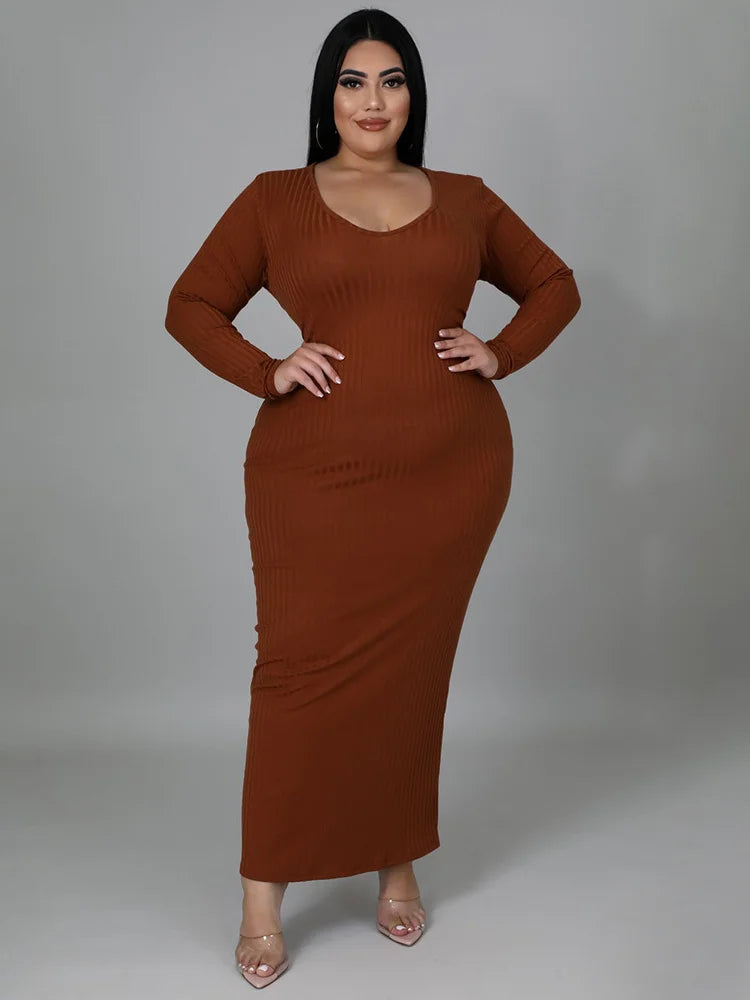 Wmstar Plus Size Women Dresses 5xl Super Stretch Ribbing Sexy Hollow Out Back Bandage Elegant Maxi Dress Wholesale Dropshipping