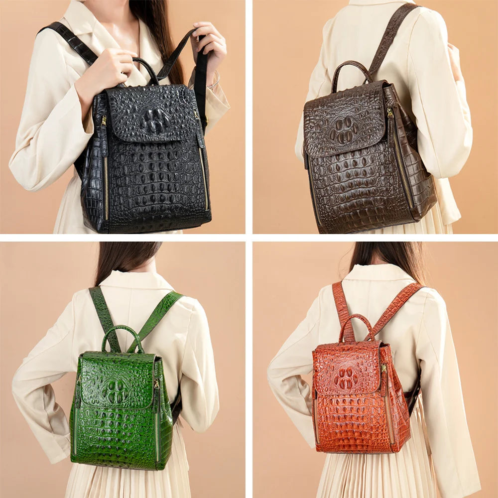 5 Colors Crocodile Pattern Women Backpacks Leather Vintage Female Shoulder Bag Ladies Travel Back Pack Casual School