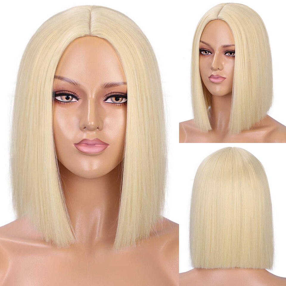 AISI HAIR Synthetic Ombre Orange Wig Short Straight Middle Part Bob Wig for Women Natural Yellow/Red Wigs Heat Resistant Fiber