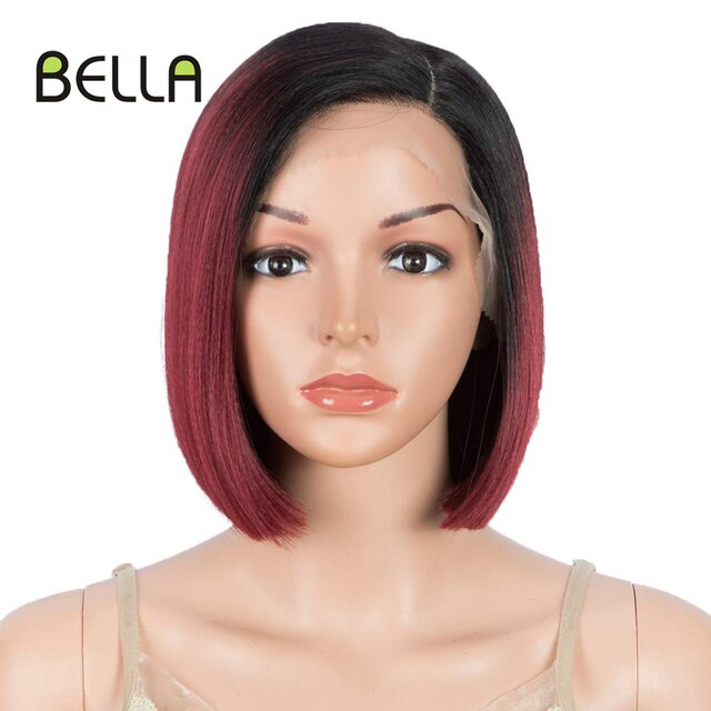 Bella Synthetic Short Wig Bob Lace Wig10 Inch Omber Blonde 613 Brown Red Bob Straight Hair Side Part Wigs For Woman Cosplay