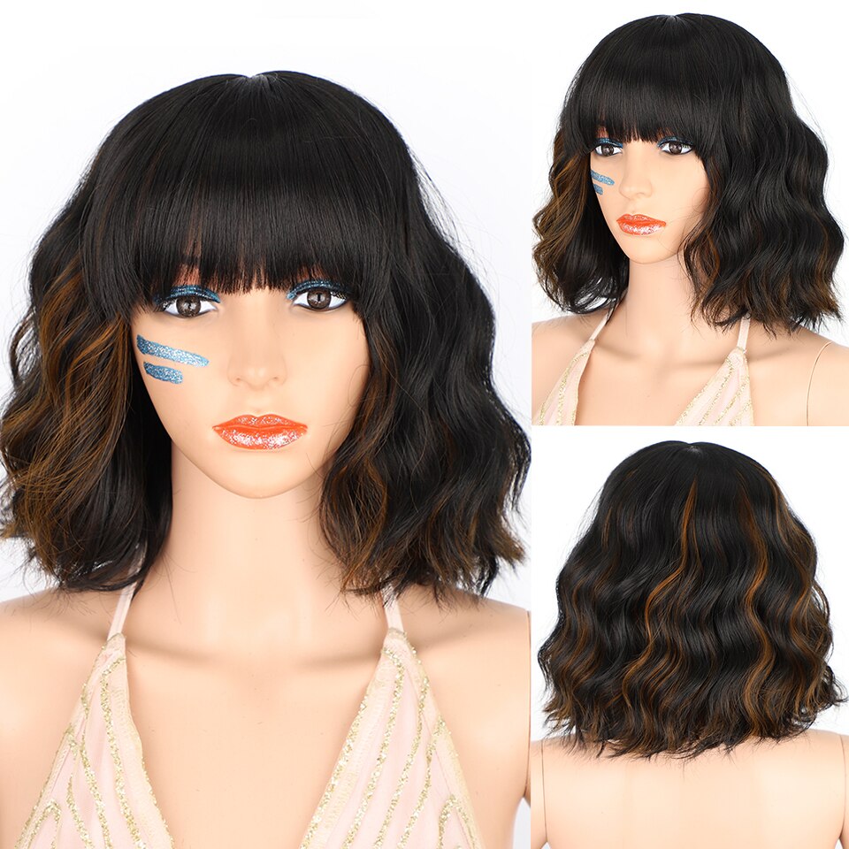 AISI HAIR Synthetic Ombre Orange Wig Short Straight Middle Part Bob Wig for Women Natural Yellow/Red Wigs Heat Resistant Fiber