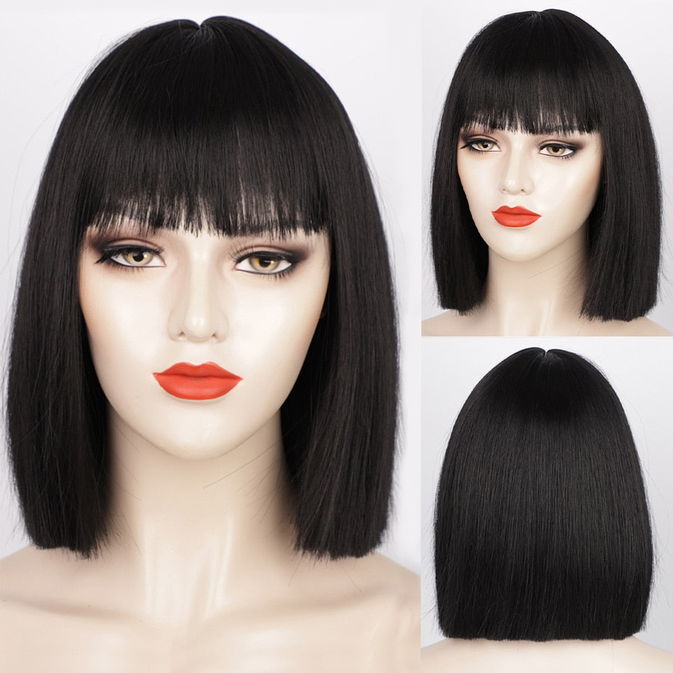 AISI HAIR Synthetic Ombre Orange Wig Short Straight Middle Part Bob Wig for Women Natural Yellow/Red Wigs Heat Resistant Fiber