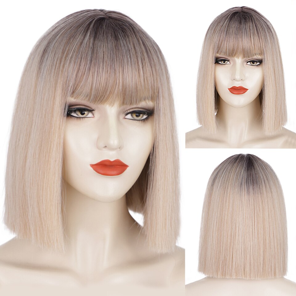AISI HAIR Synthetic Ombre Orange Wig Short Straight Middle Part Bob Wig for Women Natural Yellow/Red Wigs Heat Resistant Fiber