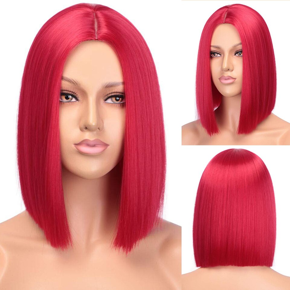 AISI HAIR Synthetic Ombre Orange Wig Short Straight Middle Part Bob Wig for Women Natural Yellow/Red Wigs Heat Resistant Fiber