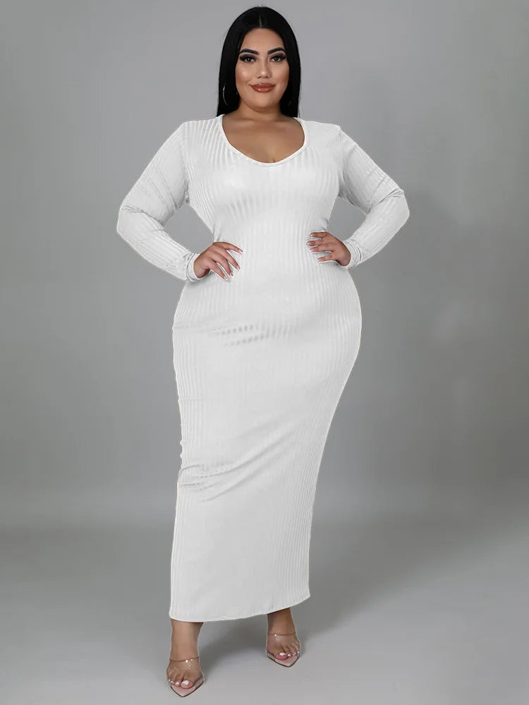 Wmstar Plus Size Women Dresses 5xl Super Stretch Ribbing Sexy Hollow Out Back Bandage Elegant Maxi Dress Wholesale Dropshipping