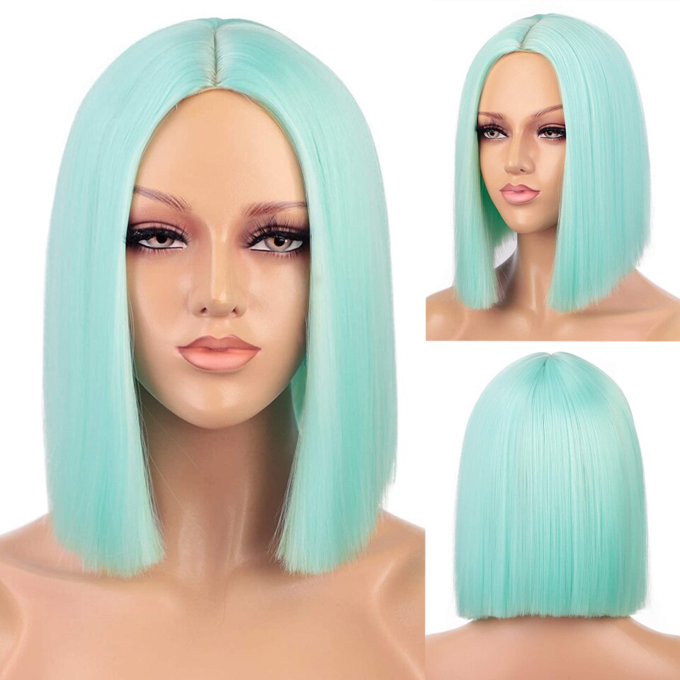 AISI HAIR Synthetic Ombre Orange Wig Short Straight Middle Part Bob Wig for Women Natural Yellow/Red Wigs Heat Resistant Fiber