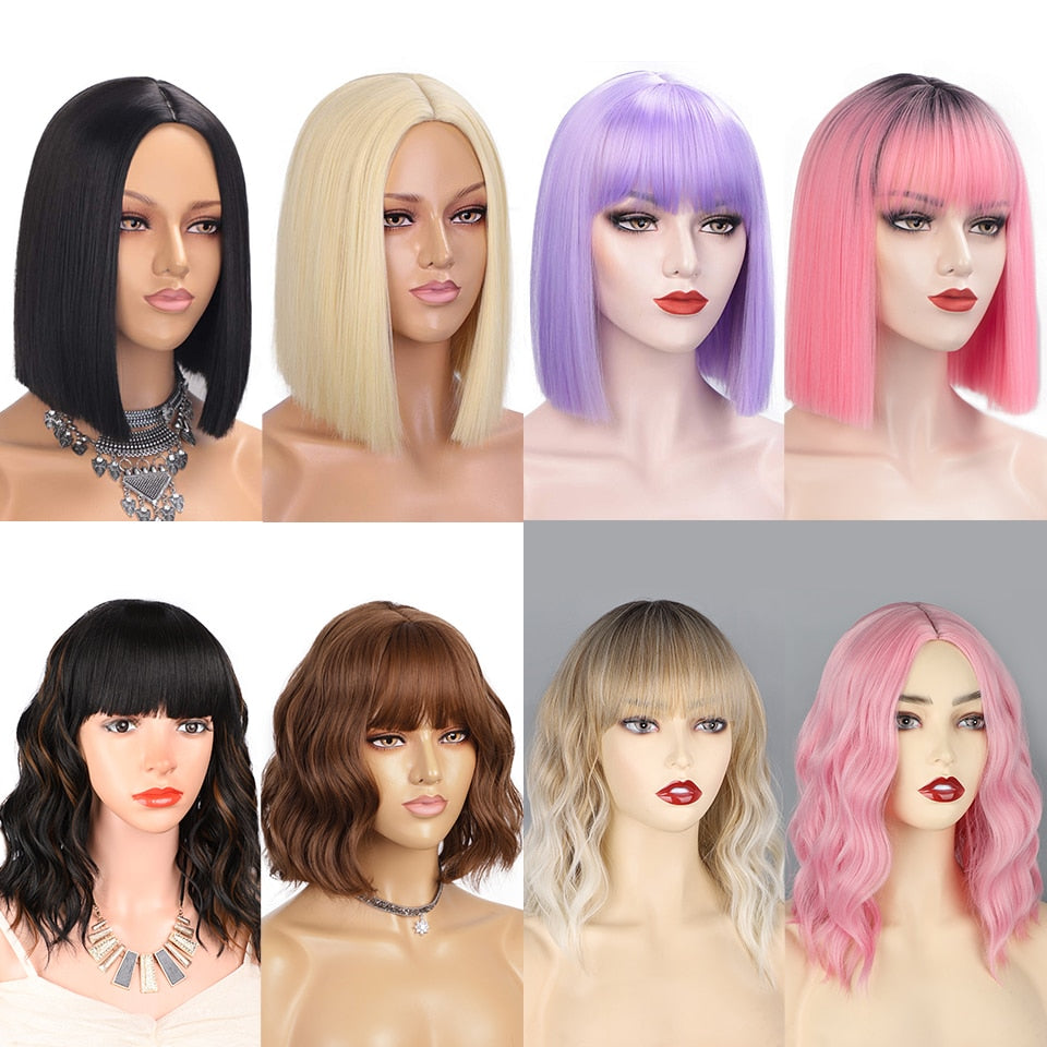 AISI HAIR Synthetic Ombre Orange Wig Short Straight Middle Part Bob Wig for Women Natural Yellow/Red Wigs Heat Resistant Fiber