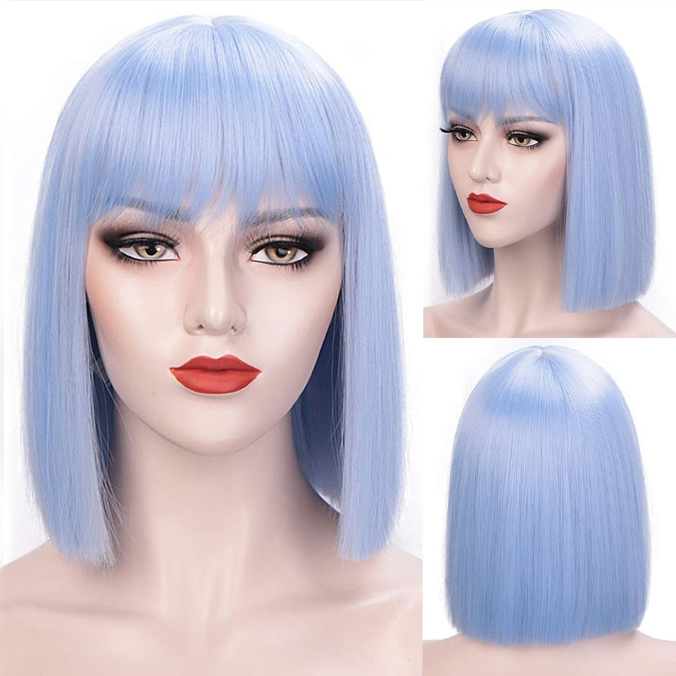 AISI HAIR Synthetic Ombre Orange Wig Short Straight Middle Part Bob Wig for Women Natural Yellow/Red Wigs Heat Resistant Fiber