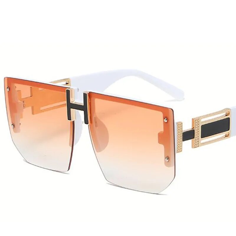 High Quality H Letter Ladies Rimless Square Sunglasses Trending Orange Gradient Fashion Unisex Sun Glasses Brand Designer