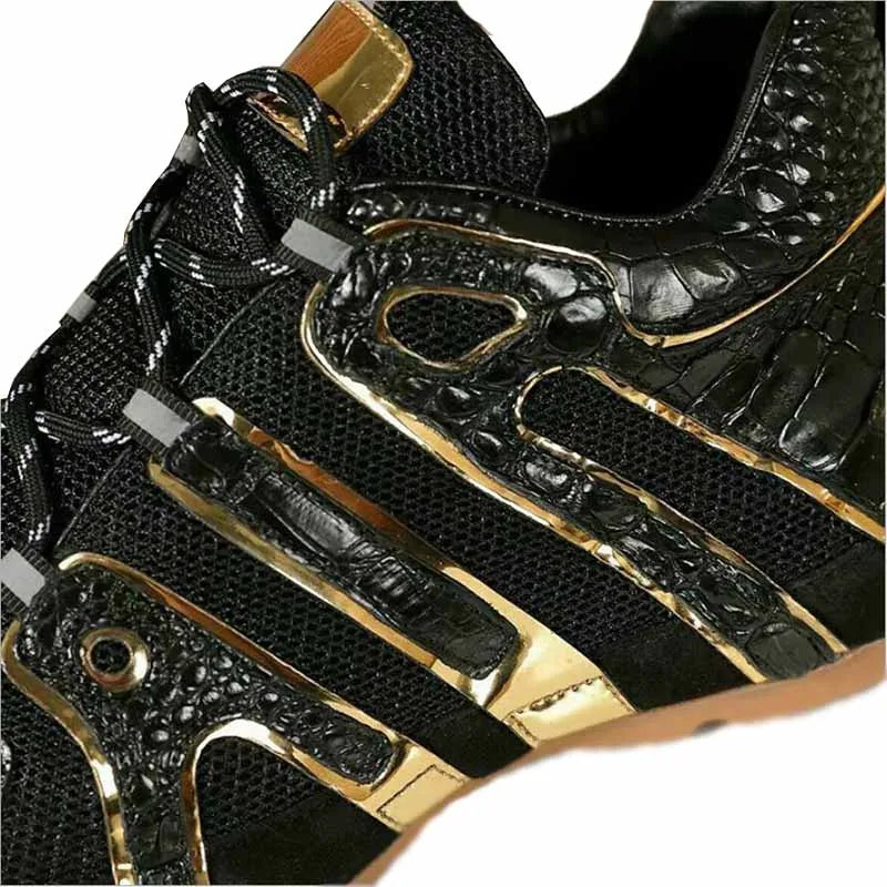 Big discounts Crocodile Skin Casual Shoes Men's Leather Leisure Flats Black Gold Sport Hiking Running Shoe Comfort Alligator 44