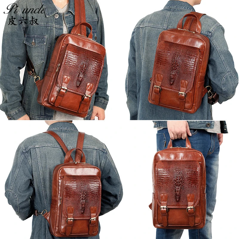 High Quality Genuine Leather Men's Chest Packs Large Capacity Travel Backpack For Man Vintage Men's Backpack Casual Handbag New