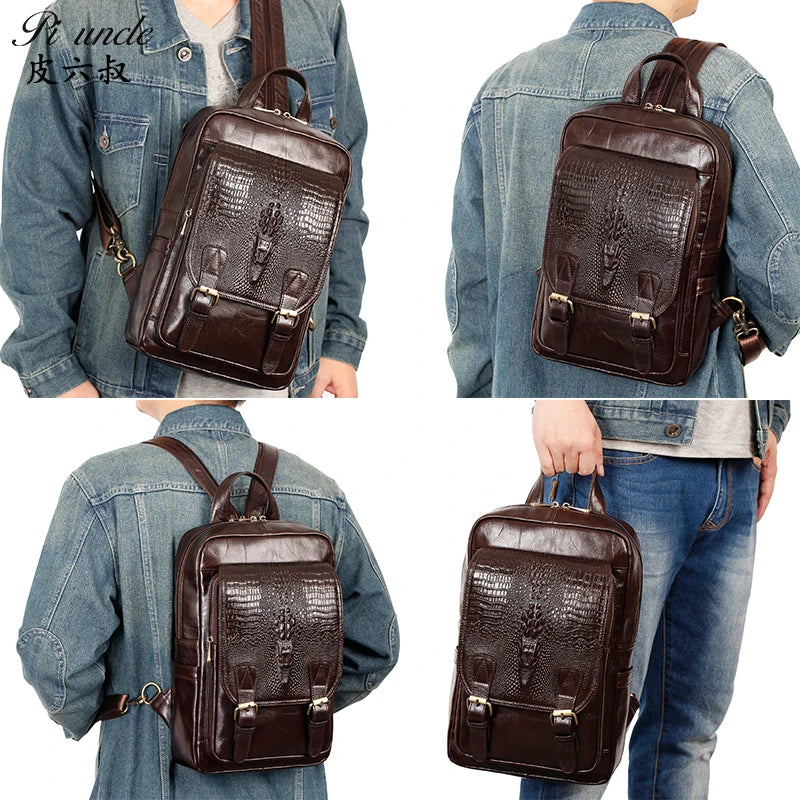 High Quality Genuine Leather Men's Chest Packs Large Capacity Travel Backpack For Man Vintage Men's Backpack Casual Handbag New